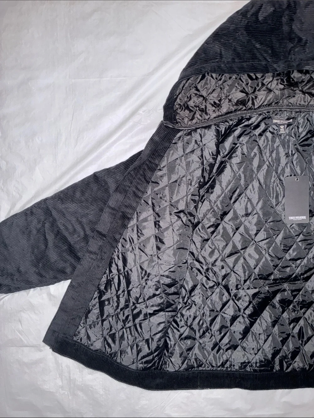 True Religion Black Hooded Corduroy Zip-Up Jacket